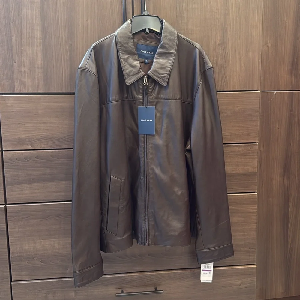 NWT Cole Haan Brown Leather Jacket Size XXL - Picture 3 of 12